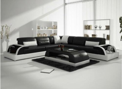 Corner sofa L-shape + Coffee table Sofa Couch Design Gray Upholstery Leather