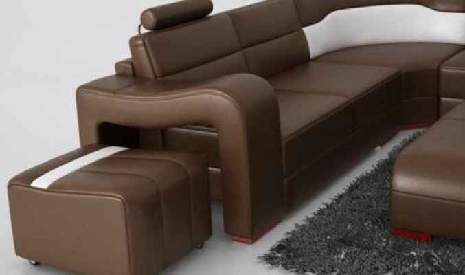 Living landscape Couch Upholstery Seat Suite Corner sofa Big Couches + 2 Stool
