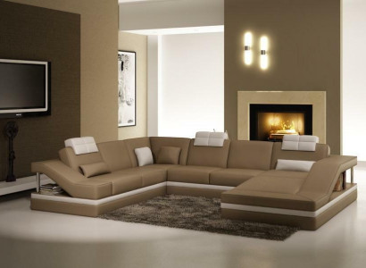 Corner sofa Leather sofa Upholstery Sofa Living landscape Couch Corner suite U-shape