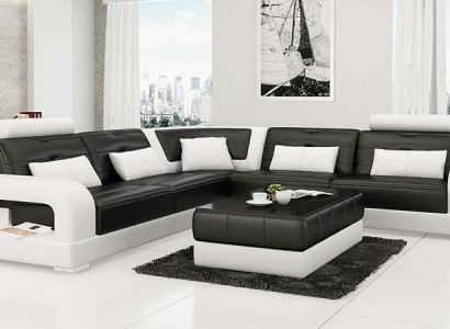 Leather sofa Corner sofa + Coffee table Suite Upholstery L-shape Sofa Design