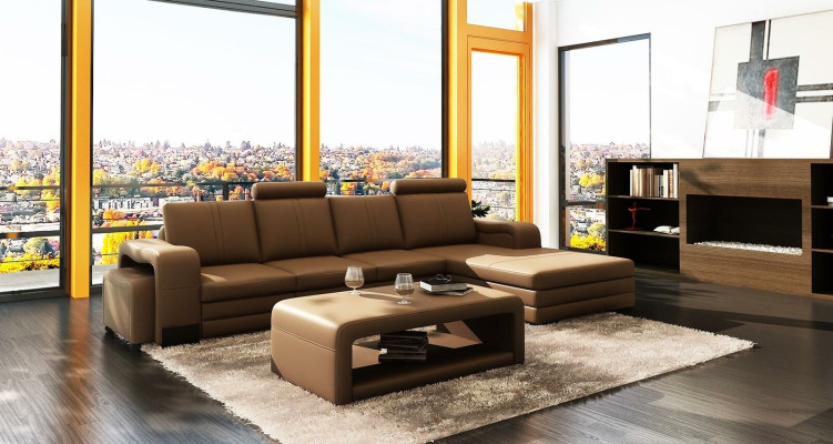Corner sofa Sofa Suite 3pcs. Couch Table Stool Leather Suite Couches