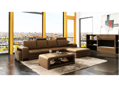 Corner sofa Sofa Suite 3pcs. Couch Table Stool Leather Suite Couches