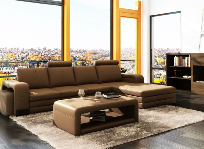 Corner sofa Sofa Suite 3pcs. Couch Table Stool Leather Suite Couches
