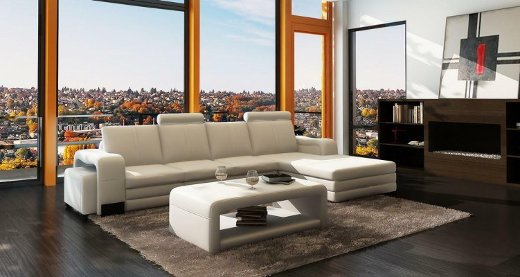 Corner sofa Sofa Suite 3pcs. Couch Table Stool Leather Suite Couches