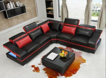 Corner sofa L-shape Coffee table Corner Leather Suite Table Living landscape 2-piece