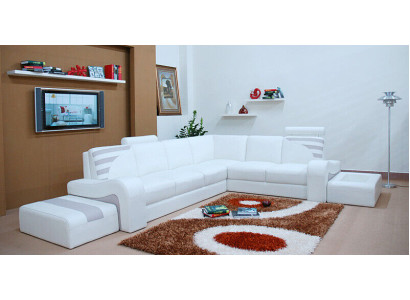 Modern Sofa Corner suite L-shape Upholstery Seat Corner Decor Couch + Stool