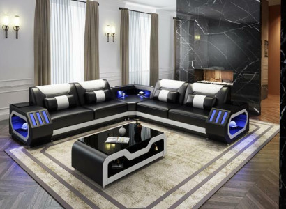 LED Lighted Corner sofa Living room Leather Couch Seat Upholstery Living landscape Sofa