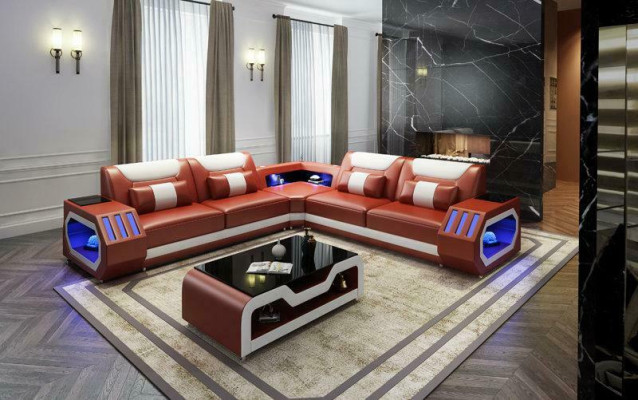 LED Lighted Corner sofa Living room Leather Couch Seat Upholstery Living landscape Sofa