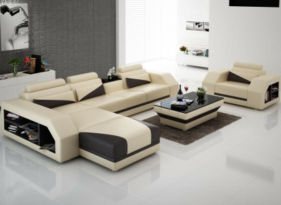 Leather sofa Living landscape Corner sofa L-shape with Armchair Set Suite Modern