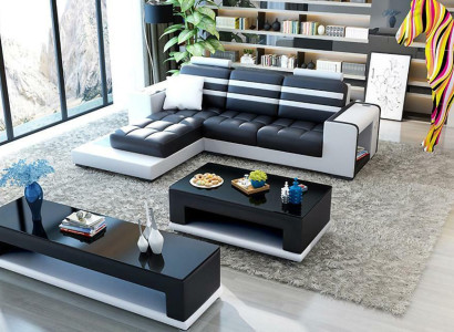 Corner sofa Upholstery L-shape Coffee table Sideboard Leather sofa Living landscape new