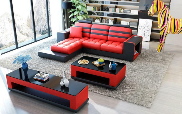 Corner sofa Upholstery L-shape Coffee table Sideboard Leather sofa Living landscape new