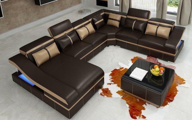 Set Luxury Modern Corner sofa U-shape Designer and Coffee table Living room