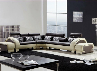 Corner sofa L-shape 2x Stool Sofa Couch Design Gray Upholstery Leather Modern