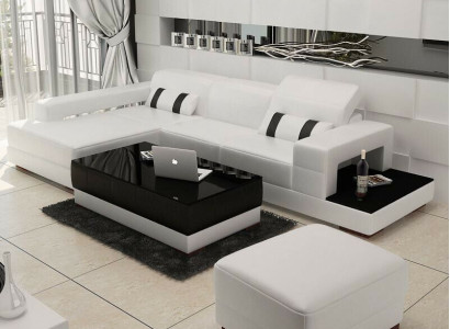 Corner sofa Couch Upholstery Living landscape Leather Corner Sofas Suite L-shape with Stool