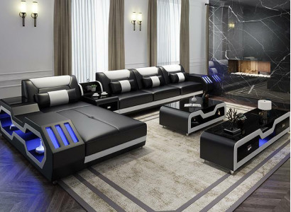 Leather Design Sofa Couch Upholstery Corner sofa Suite Living landscape Corner sofa