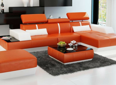 Modern Sofa Corner suite L-shape Upholstery Seat Corner Couch + Stool