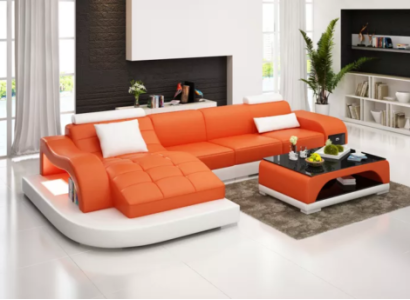Corner sofa Living landscape Leather sofa Designer sofa Sofa Couch Upholstery Corner sofa Orange