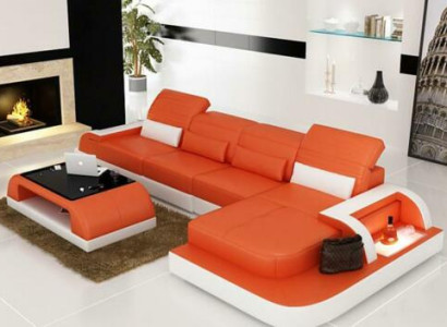 Living landscape Corner sofa Leather sofa Corner Couch Sofa with Shelf Upholstery Led