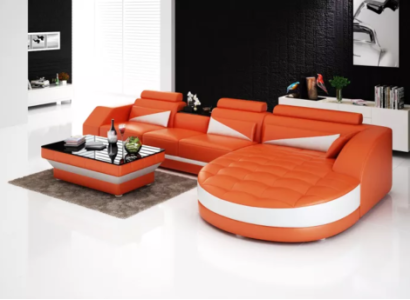 Designer Corner sofa Living landscape Leather sofa Sofa Couch Upholstery L-shape Orange