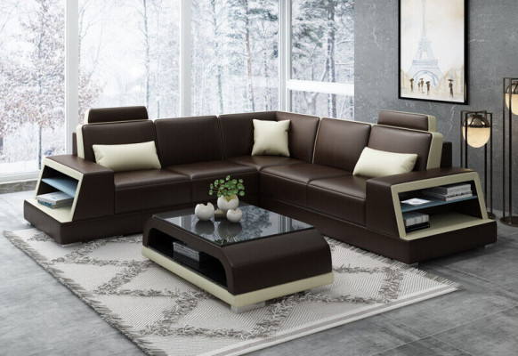 Corner sofa Leather sofa Upholstery Living landscape Sofa Couch Corner suite L-shape