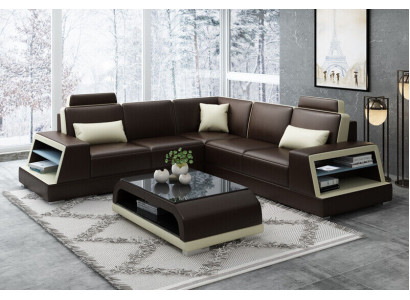 Corner sofa Leather sofa Upholstery Living landscape Sofa Couch Corner suite L-shape