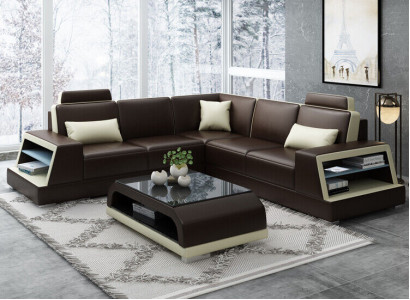 Corner sofa Leather sofa Upholstery Living landscape Sofa Couch Corner suite L-shape