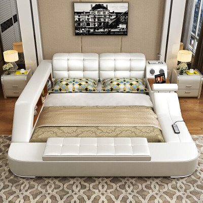 Bed Multifunction Shelf Wardrobe USB Charging Station Decorative Double Leather Beds