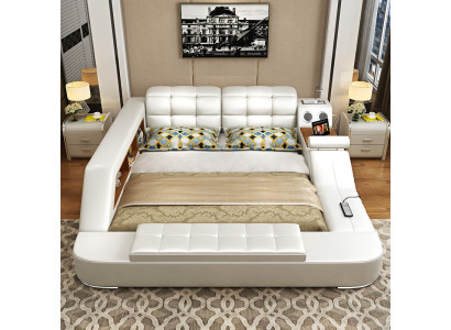 Bed Multifunction Shelf Wardrobe USB Charging Station Decorative Double Leather Beds