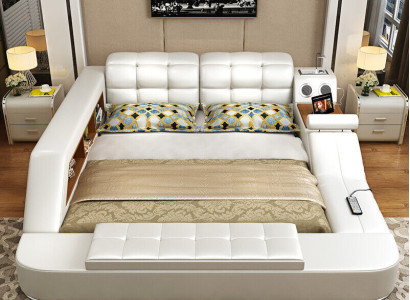 Bed Multifunction Shelf Wardrobe USB Charging Station Decorative Double Leather Beds