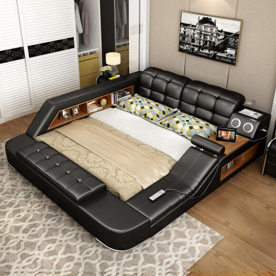 Bed Multifunction Shelf Wardrobe USB Charging Station Decorative Double Leather Beds