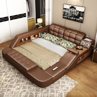 Bed Multifunction Shelf Wardrobe USB Charging Station Decorative Double Leather Beds