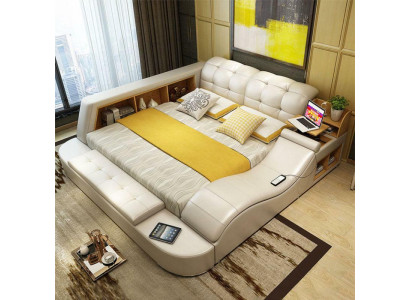Luxury functional bed with safe laptop storage double marriage beds xxl hotel leather