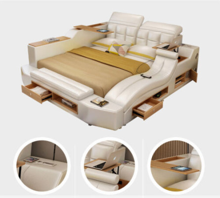 Function Bed Double bed Leather Bed Beds Leather Upholstery Bedroom Marriage