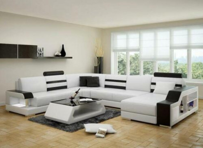 Corner sofa Living landscape U-shape Sofa - Ledersofa Suite with Shelf Leather