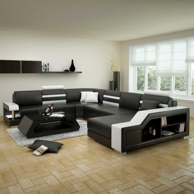 Corner sofa Living landscape U-shape Sofa - Ledersofa Suite with Shelf Leather