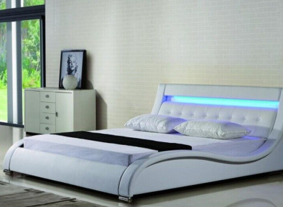 Leather bed Upholstered bed Bed Beds Leather Leather Upholstery Marriage with lighting