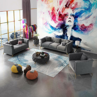 Designer Chesterfield Sofa set Sofa Couch Upholstery Set Velvet 321 Seat Couches