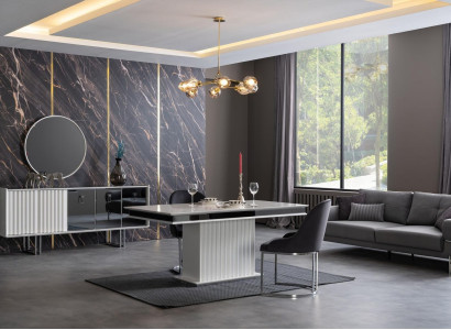 Luxury Table Dining room Set Suite Dining table + 4x armchair Chest of drawers Mirror 7 pieces.