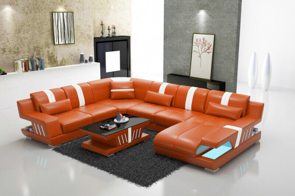 Sofa U-shape Leather Sofa Couch Living landscape Suite Design Modern