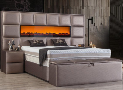 Elegant contemporary double bed with spacious upholstered headboard
