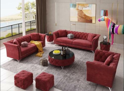 Chesterfield Set 8-piece Set Couch Upholstery Suite Side table Coffee table Sofa
