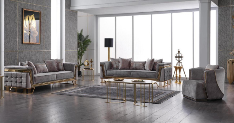Luxury Gray Sofa Set Three Seater with Armchair Modern Set Couches Sofa