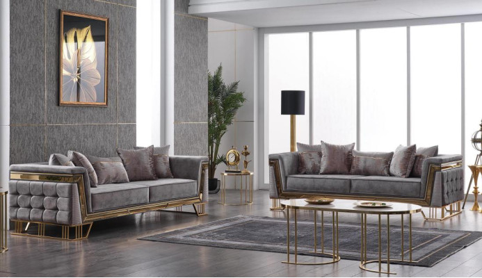 Luxury Gray Sofa Set Three Seater with Armchair Modern Set Couches Sofa