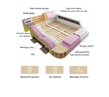 Luxury Double Multifunction Bed Upholstery Water Beds 180x200 Usb Radio Music