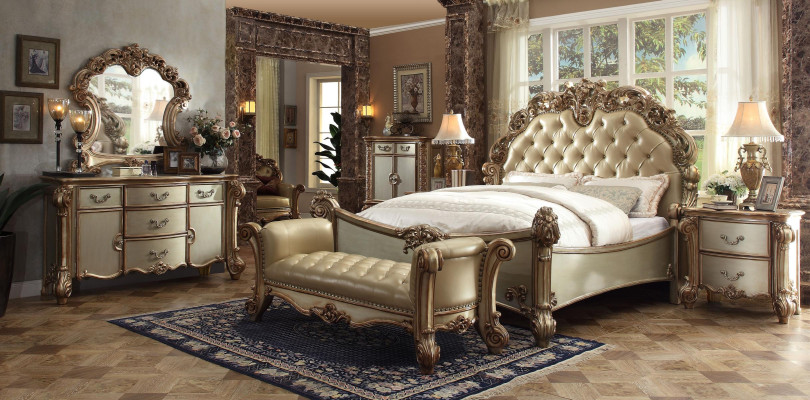 Bed 2x Bedside table 3 pieces. Classic s Bedroom Set Luxury Baroque Rococo