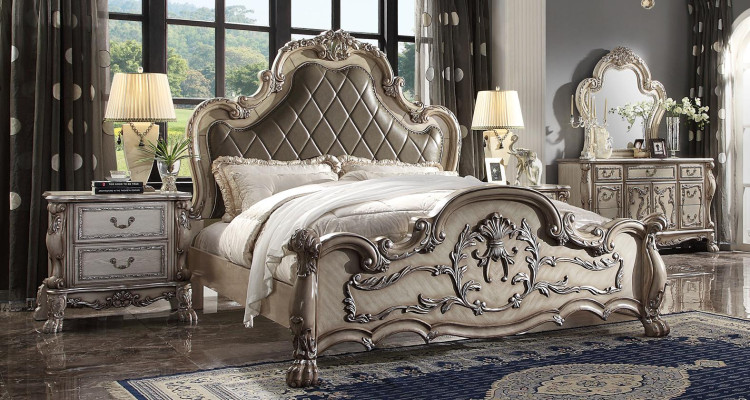 Baroque Bed 2x Bedside table 3 pcs. Bedroom Suite Design Luxury Bedroom