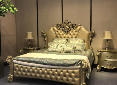 Bedroom 3 pcs. Set Bed 2x Bedside table Console Beds Double Luxury