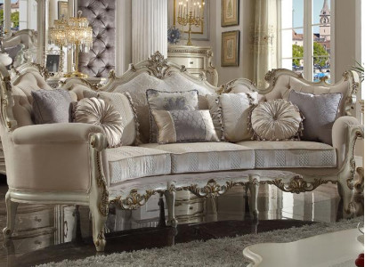 Exclusive Wood carved four-seater xxl couch baroque rococo textile sofa