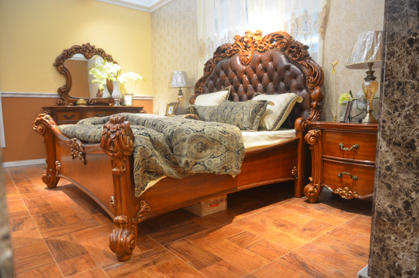 Classic s Bed Baroque Rococo Chesterfield Style Double Leather Hotel Antique