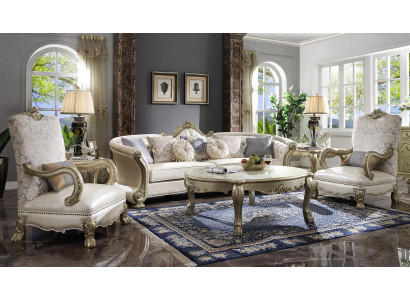 Exclusive Wood carved four-seater xxl couch Baroque Rococo Leather Sofa